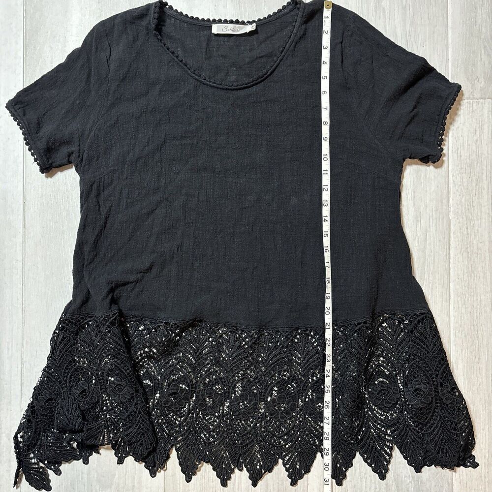 Womens XL Black Linen Top With Lace Trim Goth Fairygoth Cottagecore Lightweight - Picture 5 of 8